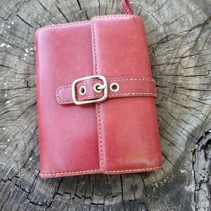 Vintage Red Coach Leather Wallet with Buckle